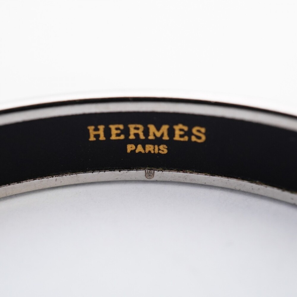 Hermes Bangle Email PM Metal Cloisonné Silver Black Women's - Picture 4 of 7